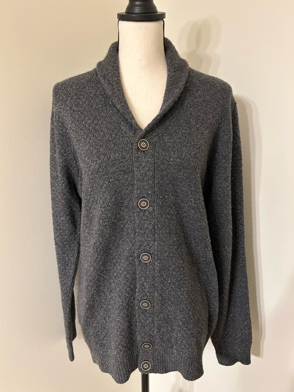 Massimo Dutti Gray Wool Silk Cardigan Shawl Collar Button Front SZL
